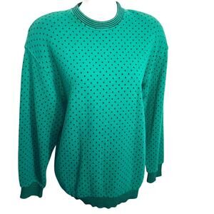 NEIMAN MARCUS Women's Small Vintage Kelly Green Polka Dot Oversized Long Sweater